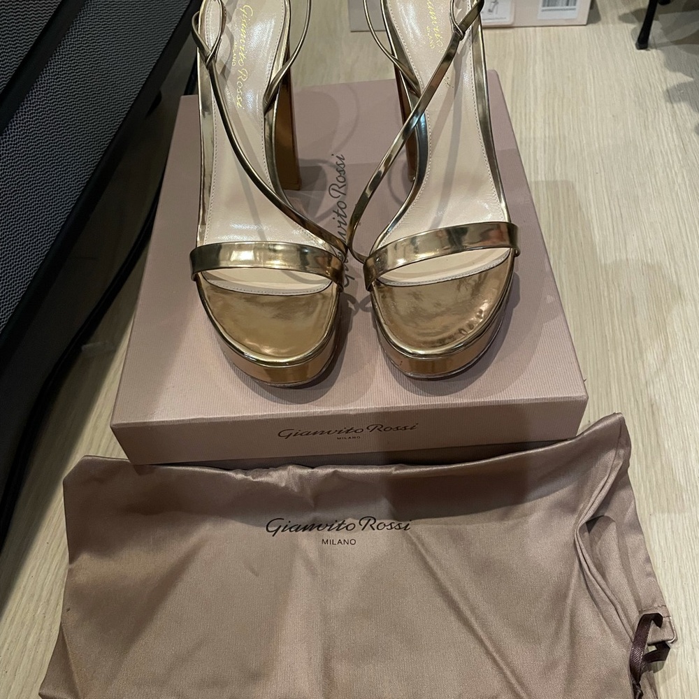 Gianvito Rosi- KIMBERLY STRAPPY SANDAL HEELS IN GOLD 39.5 / US 9.5 - Picture 4 of 8